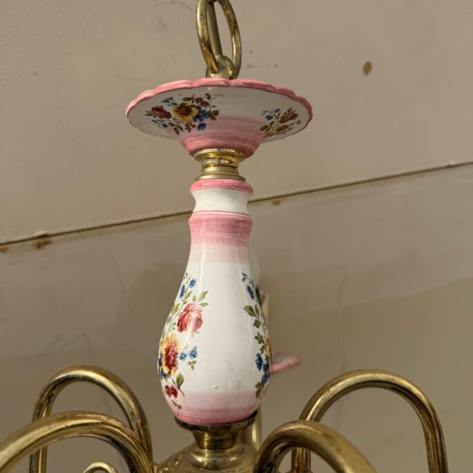 Vintage stila piecu lampu lustra ar porcelāna elementiem (Prece uz pasūtījumu)