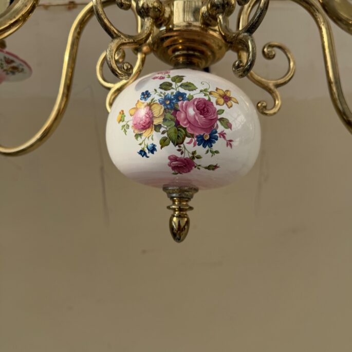 Vintage stila piecu lampu lustra ar porcelāna elementiem (Prece uz pasūtījumu)