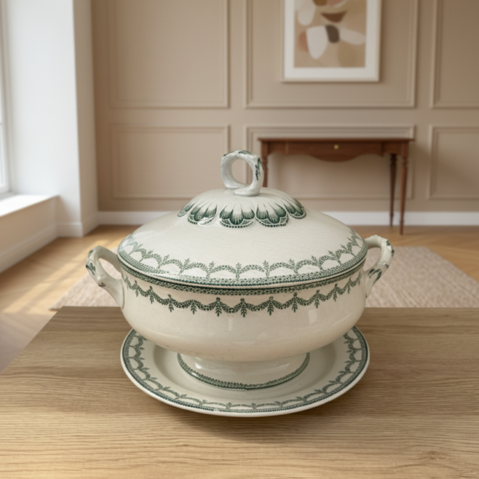 Antīka porcelāna zupas terīne ar apakštasi (Prece uz pasūtījumu)
